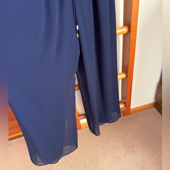 Vince Camuto Navy Blouson Halter Gold Choker Wedding Guest Jumpsuit 4 - Picture 5 of 13